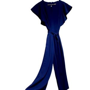 DKNY Royal Blue Jumpsuit Ruffle sleeve belted